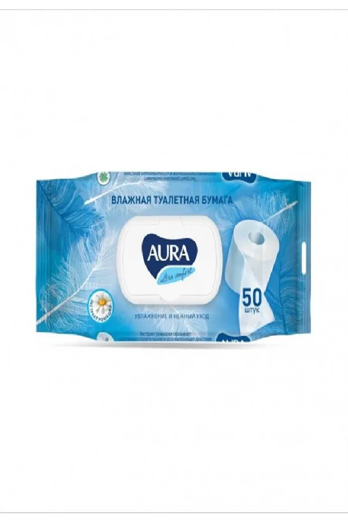 Влажная туалетная бумага AURA 50шт (Цвет: Синий)