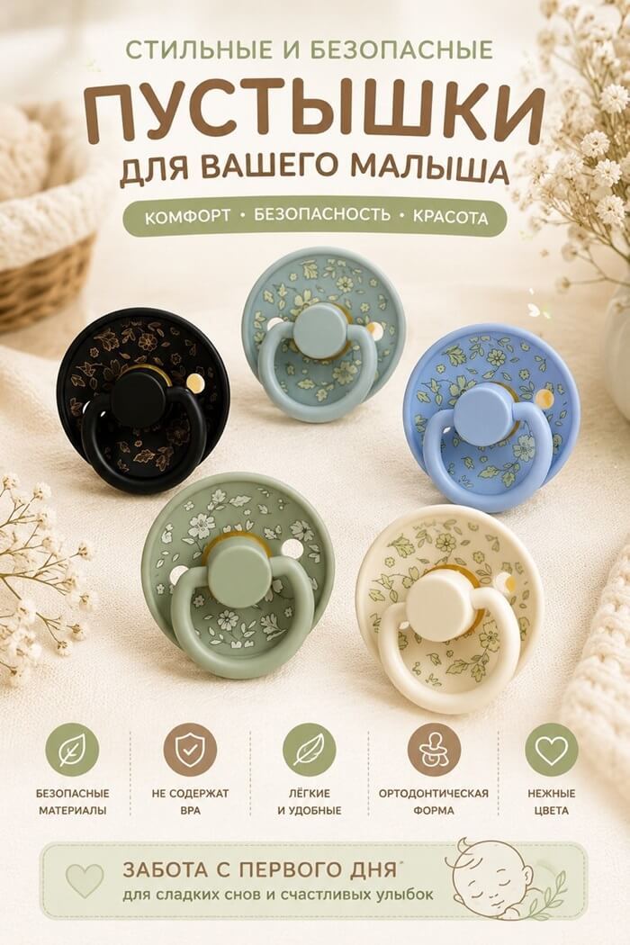 Соска Латекс цветочки 0+ (Цвет: Черный)