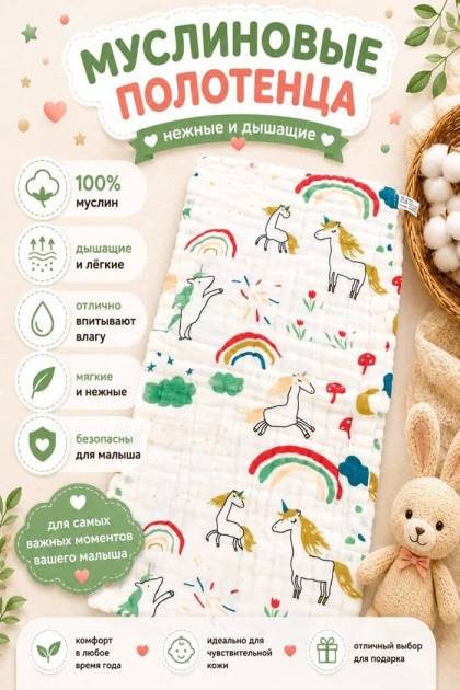 Полотенце муслиновое Единорожка