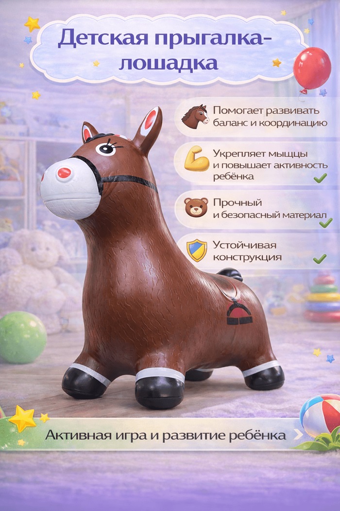 Детская резиновая прыгалка Лошадка