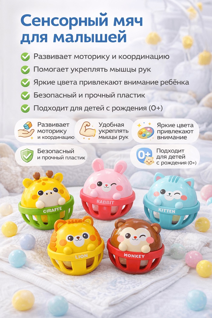 Погремушка сенсорная (Цвет: Розовый, Рисунок: Зайчик)
