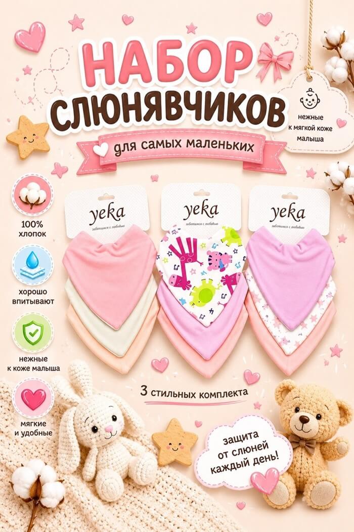 Набор слюнявчиков ( 3 шт ) (Цвет: Розовый)
