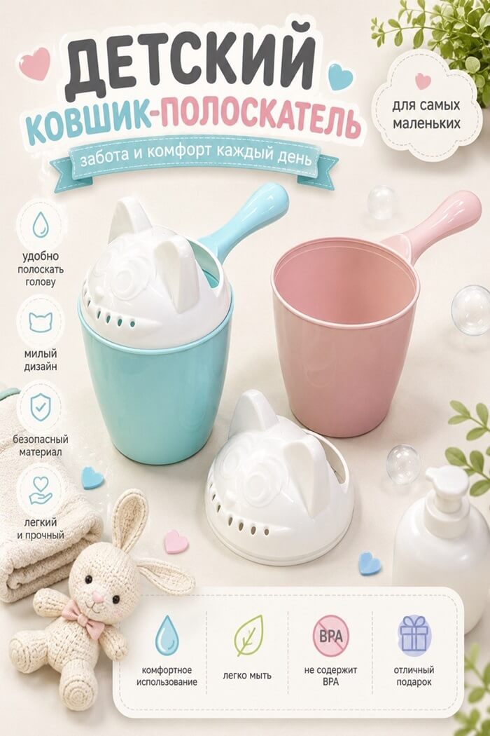 Ковшик детский Котофей (Цвет: Розовый)