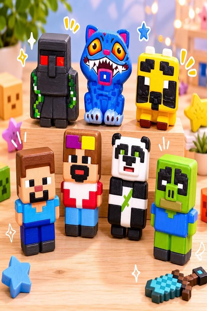 Игрушка сквиш Майнкрафт (Цвет: Синий, Рисунок: Кот)