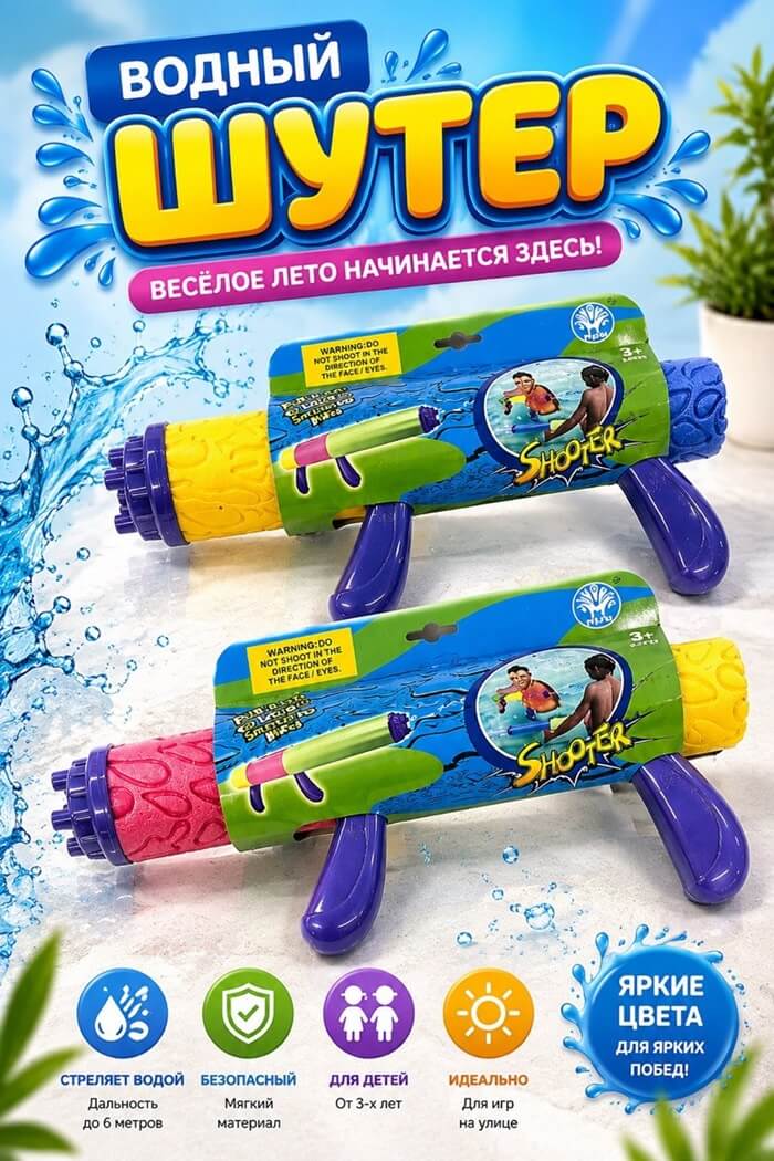 Игрушка шутер водомёт для детей (Цвет: Красно-жёлтый)