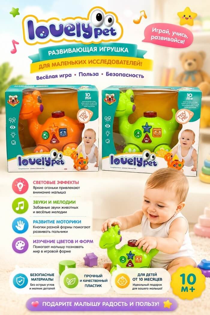Музыкальный Динозаврик (Цвет: Оранжевый)
