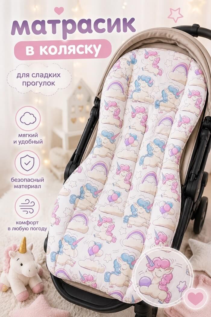 Матрасик в коляску Единорожка
