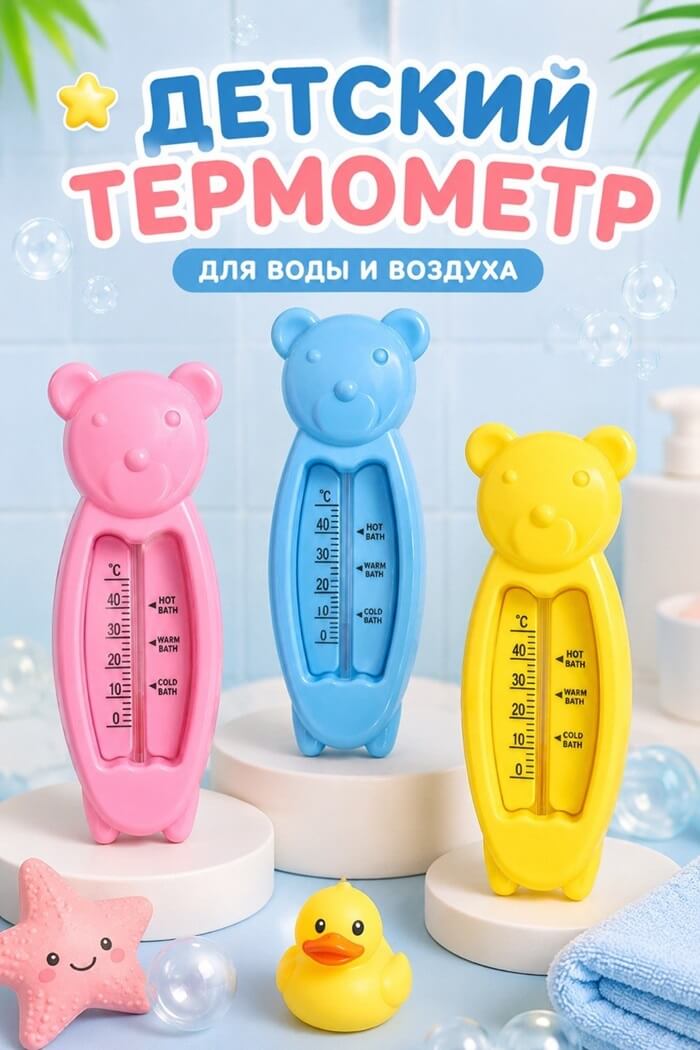 Градусник для воды Мишка (Цвет: Розовый)