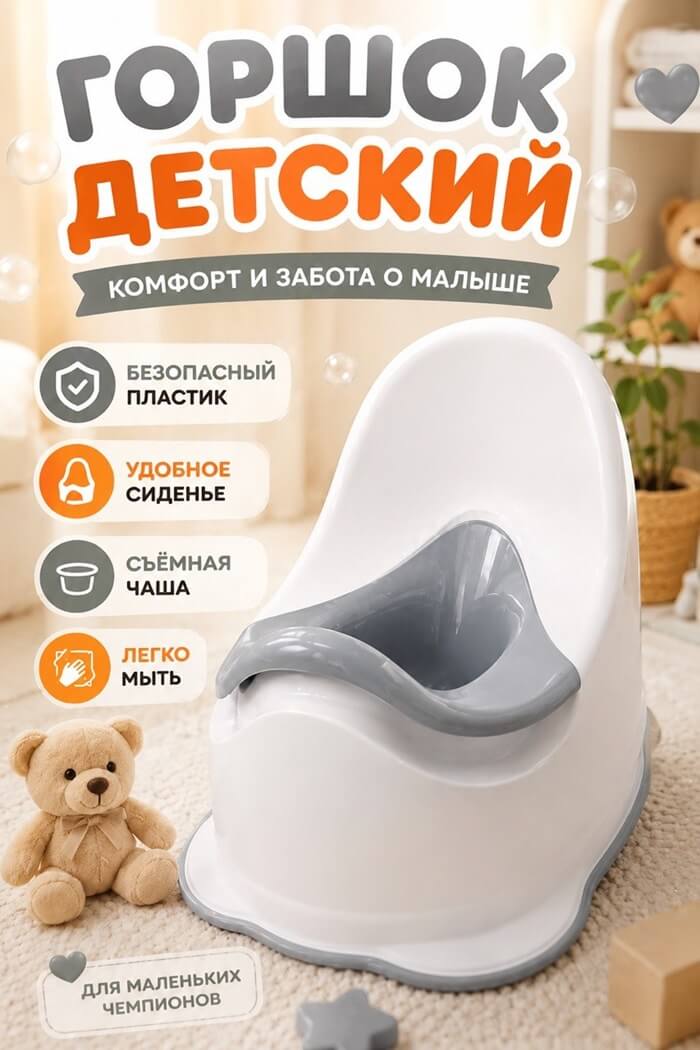 Горшок детский антискользящий серый