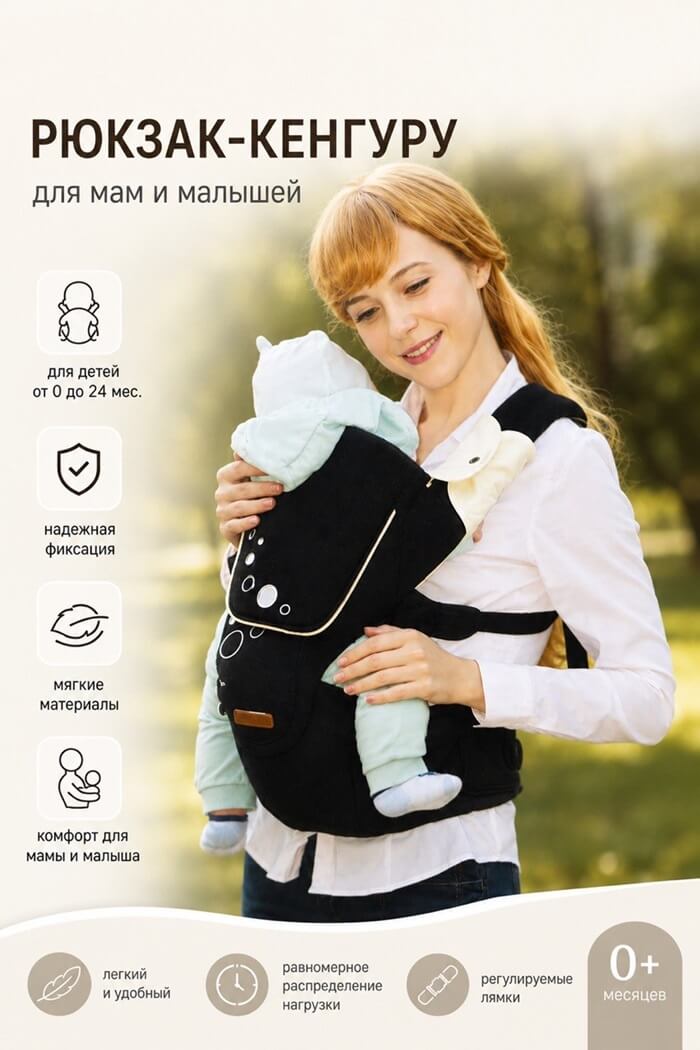Кенгуру хипсит для малышей чёрный