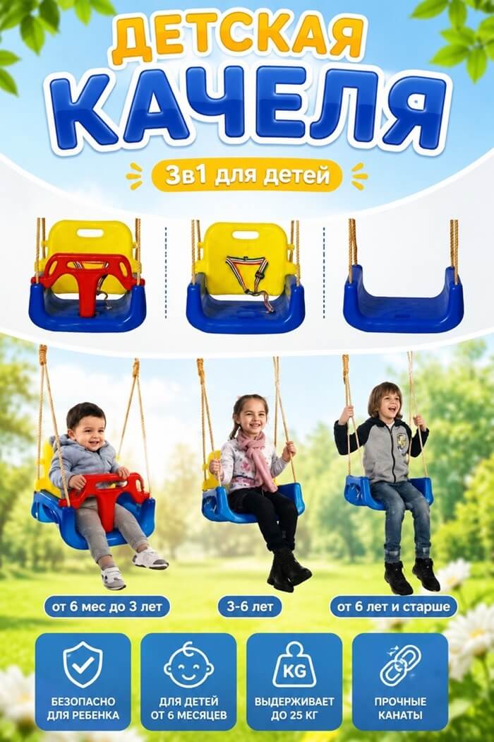 Качеля детская  3 в 1 (Цвет: Синий)