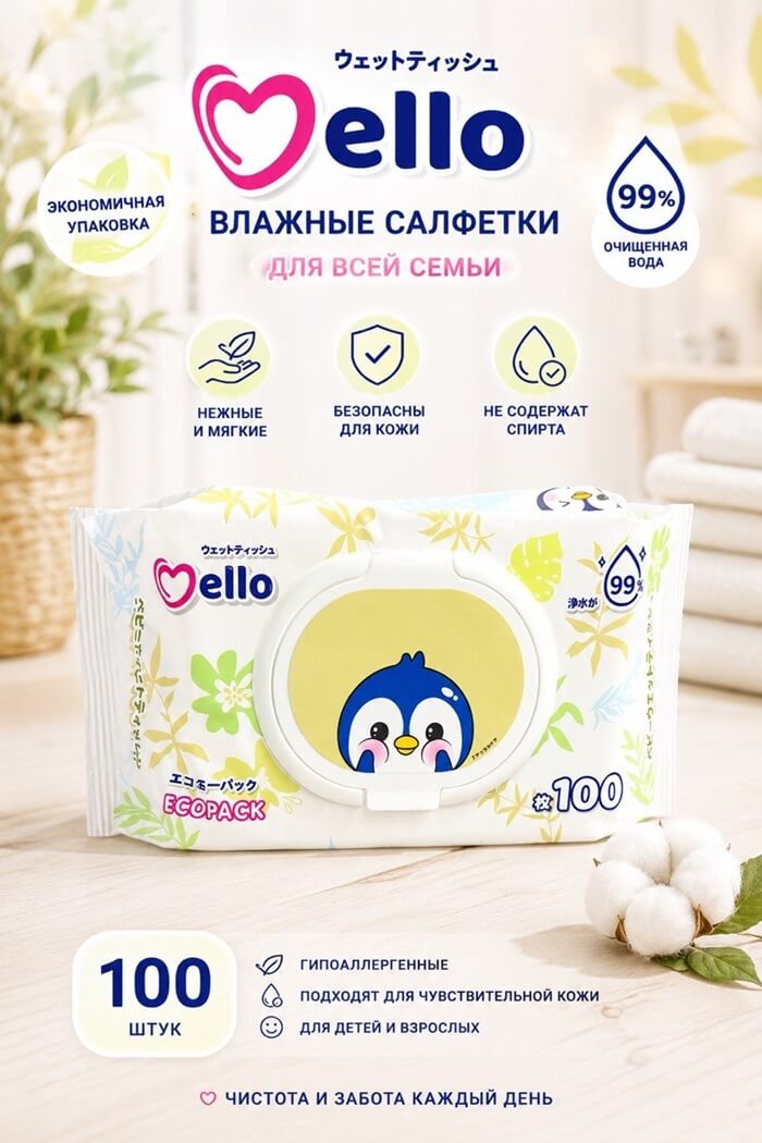 Влажные салфетки Mello 100 шт