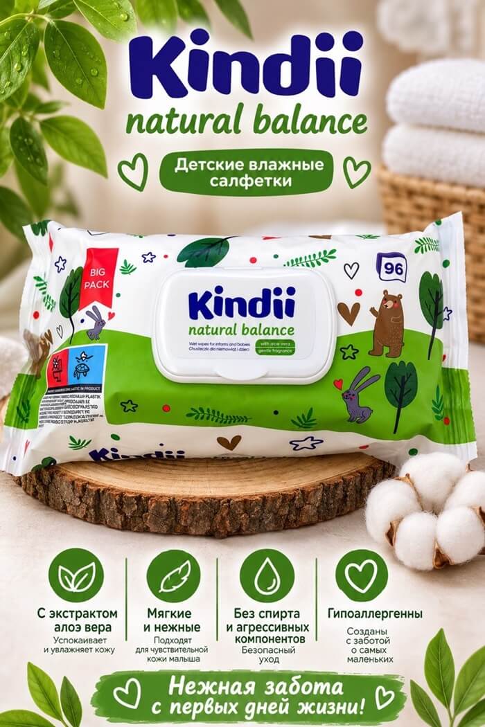 Влажные салфетки Kindii 96 шт