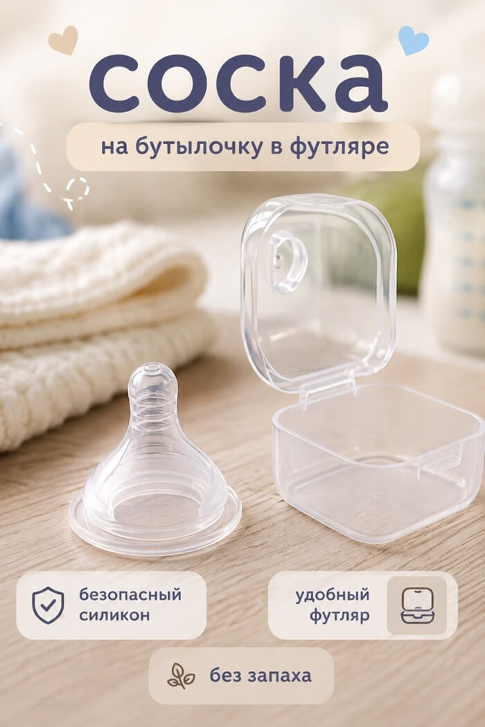 Соска на бутылочку силикон в футляре
