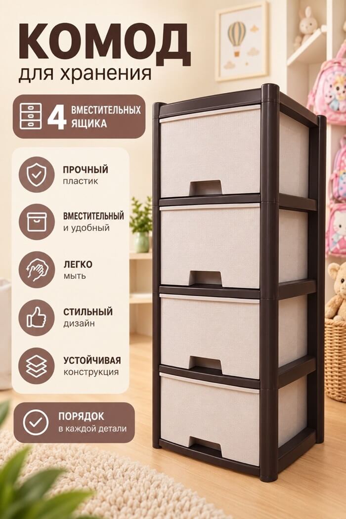 Комод для детской комнаты Мокко 4 секционный