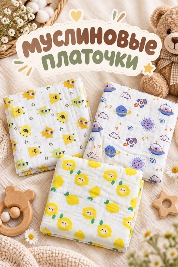 Платочки муслиновые (Рисунок: Лимон)